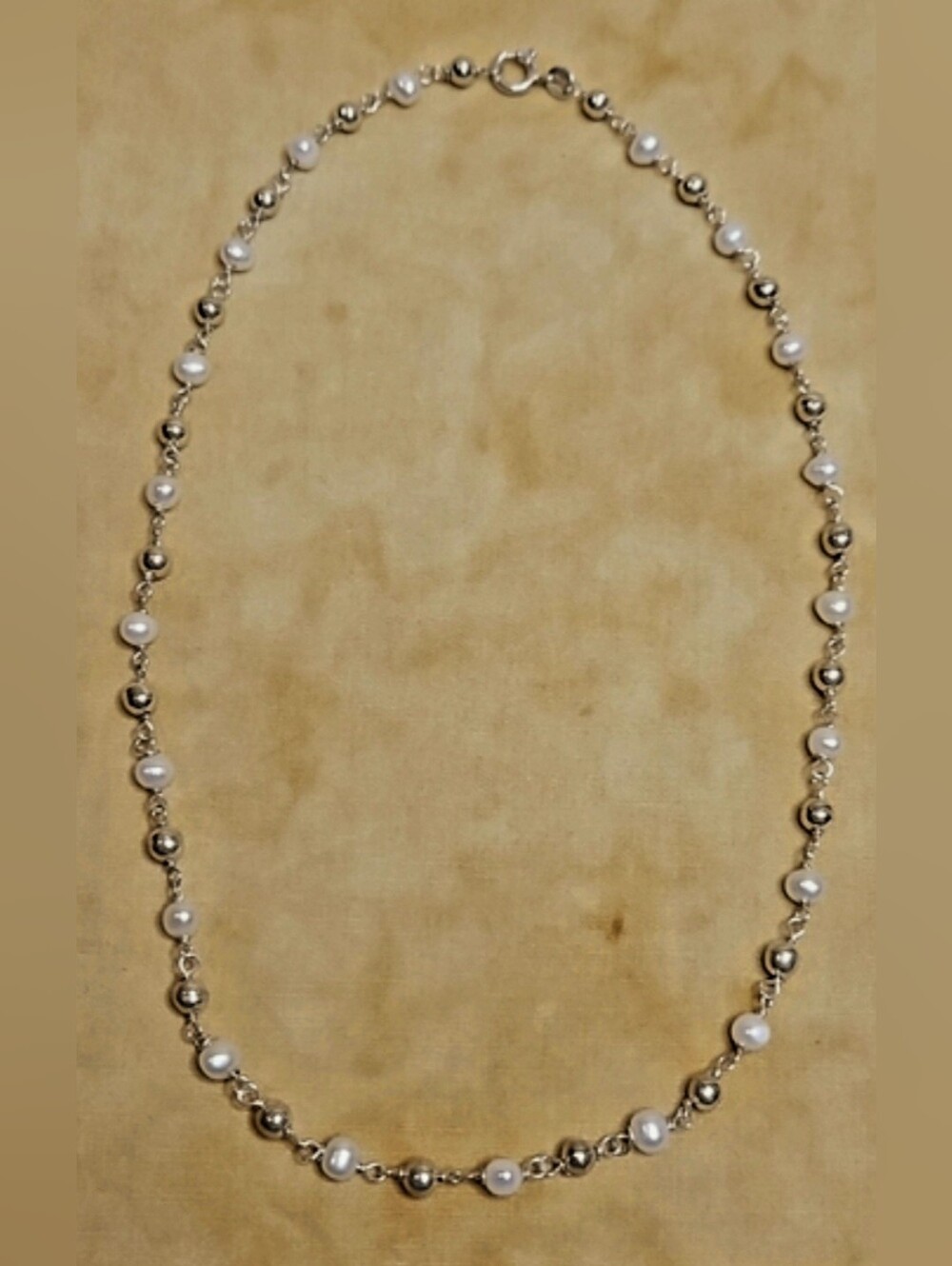✨️VTG FAS 925✨️ Gold Vermeil Freshwater Pearl Rosary Chain Necklace Bracelet Set - Picture 3 of 8